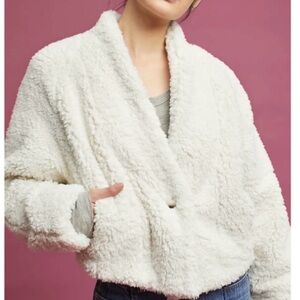 Anthropologie Hei Hei Cropped White Teddy Jacket